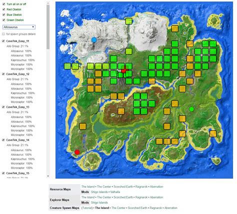 This article is about locations of resource nodes on The Island. For locations of explorer notes, caves, artifacts, and beacons, see Explorer Map (The Island).